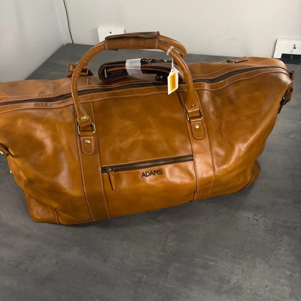 Denver Leather Craft Dutch Duffel Bag Mens Large Tan Leather Weekend Travel